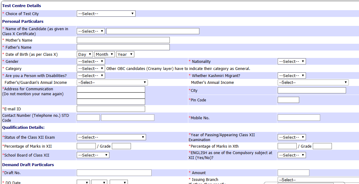 NCHMCT Application Form